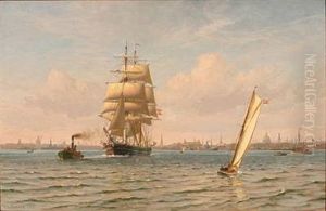 A Tugboat Pulls A Sail Ship Out Of Copenhagen Harbour by Vilhelm Karl Ferdinand Arnesen