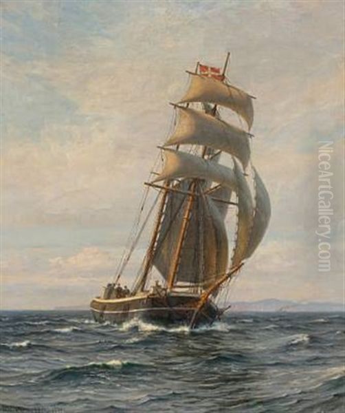 Sailing Ship With The Danish Flag On The Mast - view 1