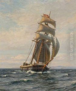 Sailing Ship With The Danish Flag On The Mast