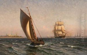 Marine With Smaller And Larger Sailing Ships Near Elsinore Castle
