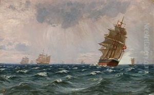 Danish Marine With Several Sailing Ships (in The Great Sound?) by Vilhelm Karl Ferdinand Arnesen