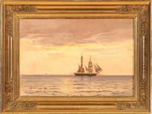 Marine With A Brig At Sunset