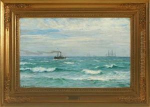 Seascape With Sailing Ship And Motor Boat