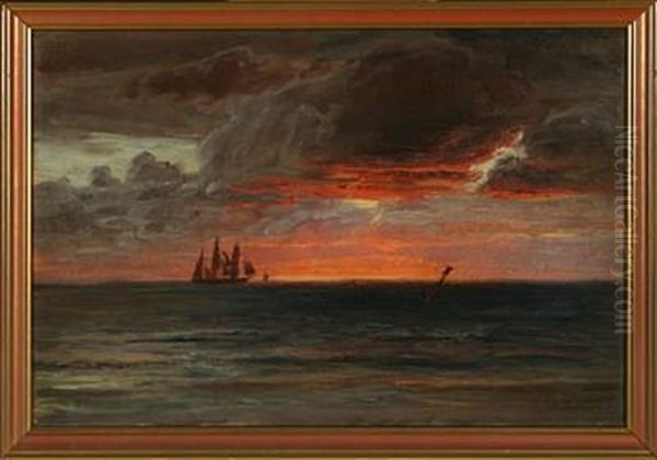 Seascape With Sailing Ships In The Sunset - view 1