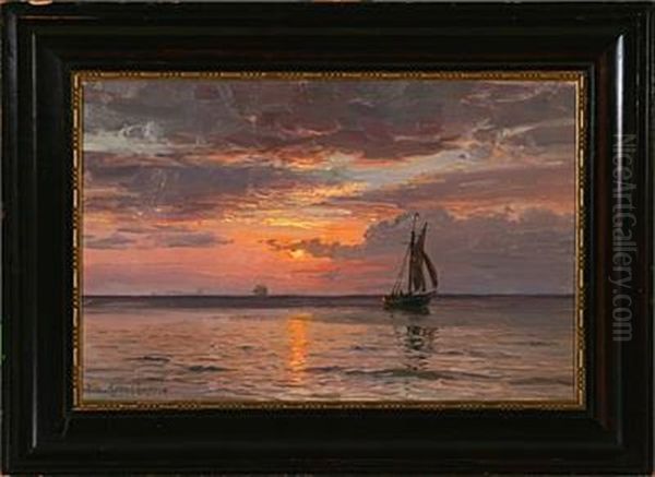 Marine With Sailing Ships At Sunset - view 1