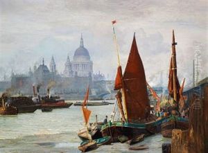 View Of The Thames In London. In The Background St. Paul's Cathedral by Vilhelm Karl Ferdinand Arnesen