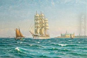 Ships At Sail Off Kronborg Castle On A Summer's Day by Vilhelm Karl Ferdinand Arnesen