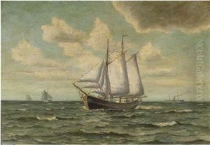 A Two-master On A Choppy Sea by Vilhelm Karl Ferdinand Arnesen