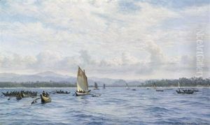 Kystparti Fra Ceylon Med Adskillige Bade Og Figurer
