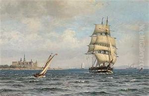 Sejlskibe I Sundet Ud For Kronborg by Vilhelm Karl Ferdinand Arnesen