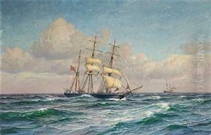 Gronlandsbarken "nordlyset" Modes Med Dampskibet "hans Egede" I Nordsoen by Vilhelm Karl Ferdinand Arnesen