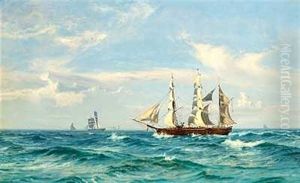 Marine Med Talrige Sejlskibe Pa Havet by Vilhelm Karl Ferdinand Arnesen