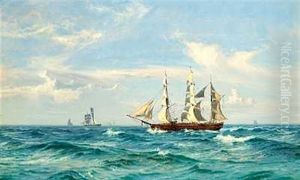 Marine Med Talrige Sejlskibe Pa Havet by Vilhelm Karl Ferdinand Arnesen