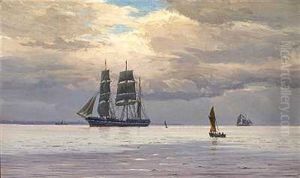 Sejlskibe Pa Havet En Gravejrsdag by Vilhelm Karl Ferdinand Arnesen