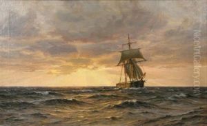 Zweimaster Auf Hoher See Bei Sonnenuntergang by Vilhelm Karl Ferdinand Arnesen