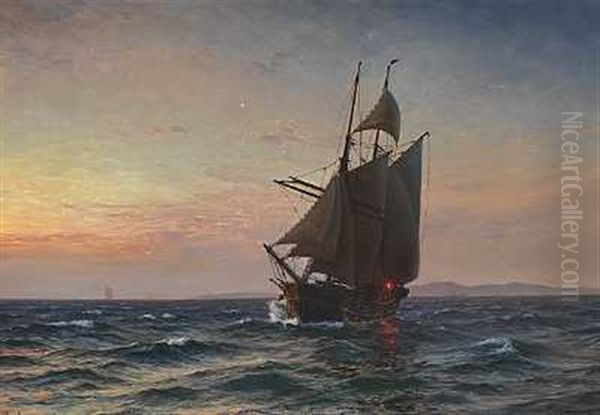 Sejlskib Pa Havet En Aftenstund - view 1
