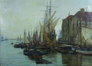 Ships In Harbour, Copenhagen by Vilhelm Karl Ferdinand Arnesen
