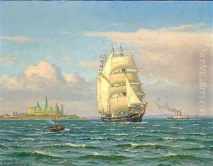 Sejlskib Og Damper I Sundet Ud For Kronborg