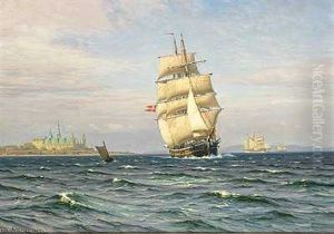 Marine Med Sejlskibe Ud For Kronborg by Vilhelm Karl Ferdinand Arnesen