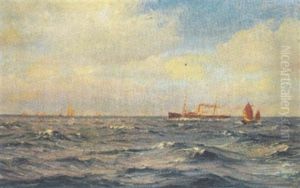 Dampskibet "annam" Pa Kinasoen Med Talrige Sejlskibe by Vilhelm Karl Ferdinand Arnesen