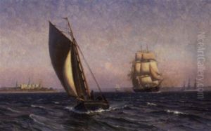 Sejlskibe Ud For Kronborg En Sommerdag by Vilhelm Karl Ferdinand Arnesen