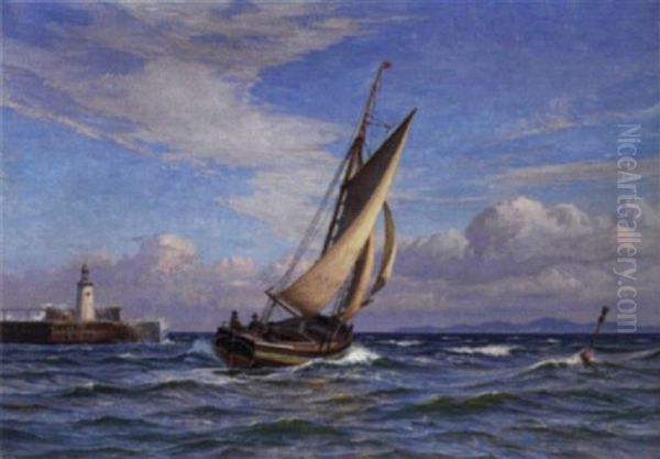 Marine Med En Sejlbad, Der Runder En Mole - view 1