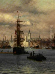 Dansk Tremaster Ud For En Havneby (glasgow?) by Vilhelm Karl Ferdinand Arnesen