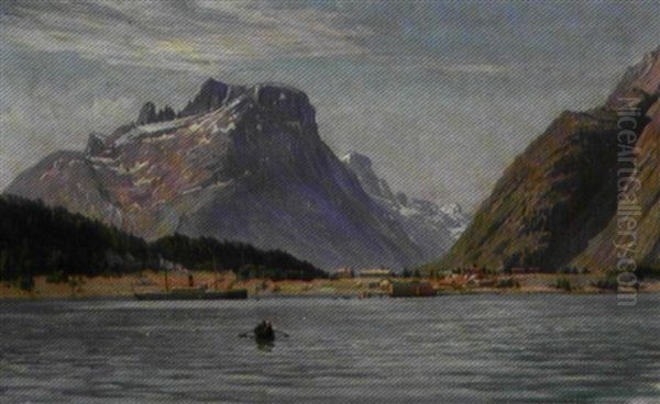 Dampskib Ud For Kysten Ved Aandalsnaes, I Baggrundren Sneklaedte Bjerge - view 1