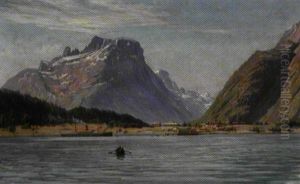 Dampskib Ud For Kysten Ved Aandalsnaes, I Baggrundren Sneklaedte Bjerge Dampskib Ud For Kysten Ved Aandalsnaes, I Baggrundren Sneklaedte Bjerge