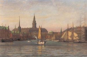 Parti Fra Kobenhavn Med Udsigt Mod Borsen Og Christiansborg by Vilhelm Karl Ferdinand Arnesen