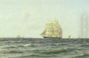 Marine Med Skibe Pa Havet by Vilhelm Karl Ferdinand Arnesen