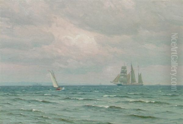 Marine Med Sejlskibe Pa Havet, Skumring - view 1