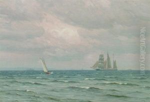 Marine Med Sejlskibe Pa Havet, Skumring by Vilhelm Karl Ferdinand Arnesen