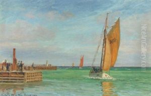 Parti Fra Gilleleje Med Fiskerbade Pa Vej Ind I Havnen by Vilhelm Karl Ferdinand Arnesen