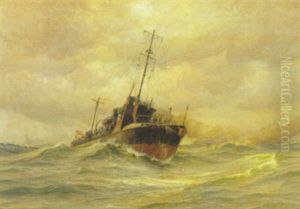 Marine Med Torpedobaden "hvalrossen" by Vilhelm Karl Ferdinand Arnesen