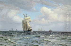 Marine Med Flere Skibe, Oresund by Vilhelm Karl Ferdinand Arnesen