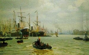 Fartyg I Hamburgs Hamn by Vilhelm Karl Ferdinand Arnesen