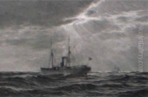 Marine Med Skibet Nordpol Af Kiobenhavn, I Baggrunden Sejlskib by Vilhelm Karl Ferdinand Arnesen