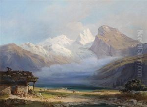 Gletscher Parthie - Motiv Aus Dem Oetzthal by Josef Arnold the Elder
