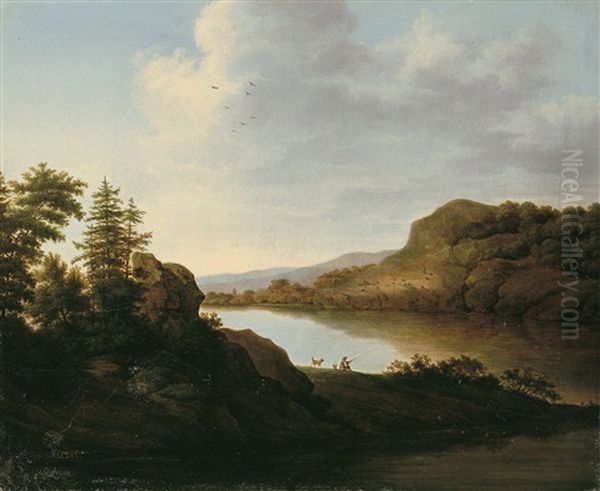 Flusslandschaft Mit Angler - view 1