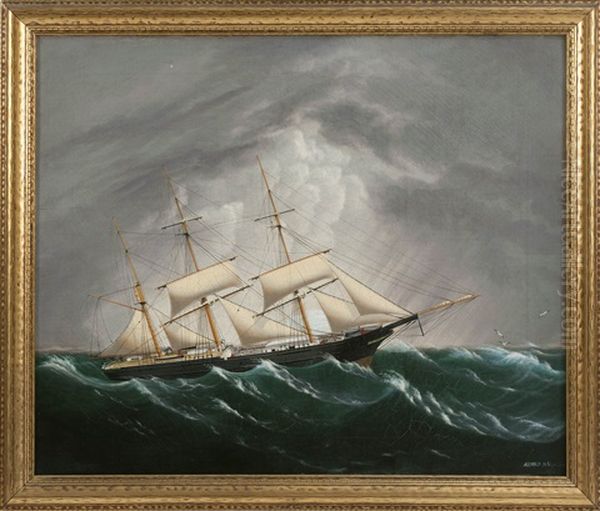 Edward Everard Arnold, Louisiana, Circa 1822-1866, An American Three-masted Ship With, Oil On Canvas, 25 X 30". Framed 28.5" X 33.5 - view 1