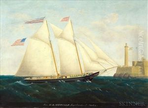 The Schooner "h.b. Metcalf" Off Havana With Fort La Cabana In The Distance