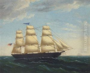 The American Three-master "sarah G. Hyde" Off A Lighthouse by Edward Arnold