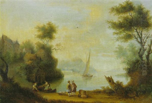 Seeufer. Vorn Kaufleute, Die Fasser Und Waren Entladen - view 1
