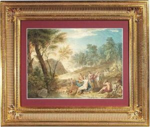 The Bath Of Diana. Pen And Watercolour On Paper, Heightened White, Mounted On Another Sheet Of Paper, Signed, Inscribed And Dated by Johann Adam Ackermann