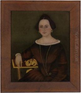Portrait Of A Dark-haired Young Lady Wearing A Gold Necklace, Seated On A Gilt-decorated Side Chair by John James Trumbull Arnold