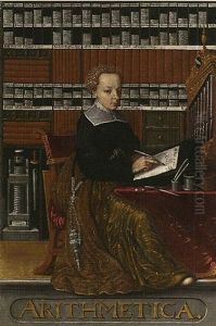 Portrait Of A Dark-haired Young Lady Wearing A Gold Necklace, Seated On A Gilt-decorated Side Chair by Jonas Arnold