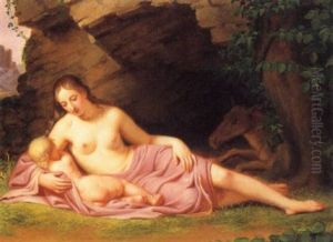 Junge Frau Mit Kind Unter Einem Felsen