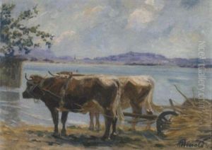 Chiemsee-landschaft Mit Einem Ochsenkarren Im Vordergrund by Karl Arnold
