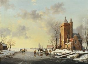 Animated Winter View With Skaters by Reginald Ernest Arnold